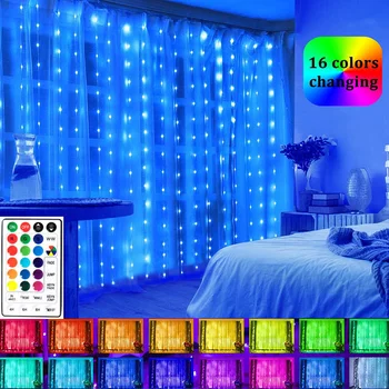 300 Светодиодный оконный занавес Fairy Lights RGB Изменение цвета ПВХ Fairy Light с дистанционным питанием от USB Огни-сосульки для свадебного декора