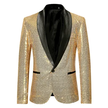 HOO 2023 Мужской золотой пиджак с пайетками и блокированием цвета Host Mc Studio Performance блейзер