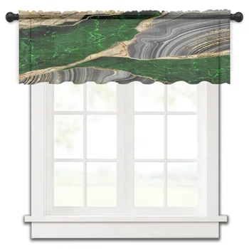 Зеленая мраморная текстура Маленькая оконная занавеска Балдахин Прозрачная короткая штора Спальня Домашний декор Вуаль Шторы