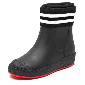 Новый мужской новый высокий верх дождевая обувь мягкое дно нескользящий съемный хлопковый чехол водонепроницаемый бесплатная доставка подростковая водная обувь