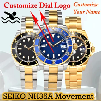 Индивидуальные часы NH35 для мужчин 40 мм NH35 Автоматические часы для мужчин Сапфировое стекло Механические бизнес-наручные часы Сапфир 5Бар