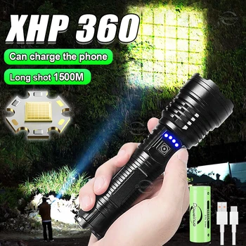 Супер яркий светодиодный фонарик XHP360 Телескопический тактический фонарик с зумом USB Аккумуляторная лампа Сверхмощный портативный ручной фонарь