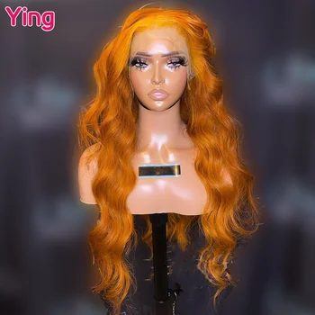 Ying 34 дюйма Body Wave Ginger Orange 13x6 Кружевной фронтальный парик Remy Hair 13x4 Кружевной передний парик PrePlucked 5x5 Прозрачный кружевной парик