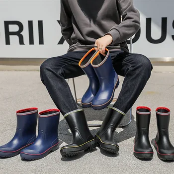 2023 Резиновые мужские сапоги Тренд Мужские резиновые сапоги Платформа Уличная обувь Скольжение на водонепроницаемой работе Мужские ботинки Рыбацкие сапоги Резиновые сапоги