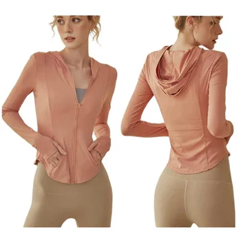 Lycra Solid Zippered Толстовка с капюшоном Yoga Outdoor Sports Куртки с капюшоном Женщины Morning Run Тонкие дышащие топы