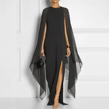 Женское платье Платье Облегающее платье Элегантное макси-платье из шифона с о-образным вырезом с нерегулярным раздельным слоем Шаль Дизайн Боковой разрез Подол