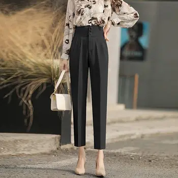 Весна Осень 2023 Новые женские корейские шики с широкими штанинами Гарем Длинные брюки Мода Повседневная Высокая талия Однотонные длинные брюки Топы S52