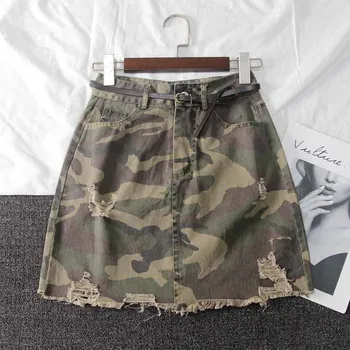 Хлопок Женщина Военный камуфляж Женская короткая юбка Шорты с высокой талией Хлопок тонкая повседневная женская мини-юбка