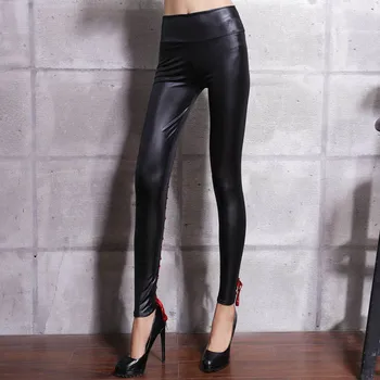 Женские кожаные блестящие сексуальные леггинсы для женщин Черные эластичные леггинсы из искусственной кожи Mujer с высокой талией Ropa