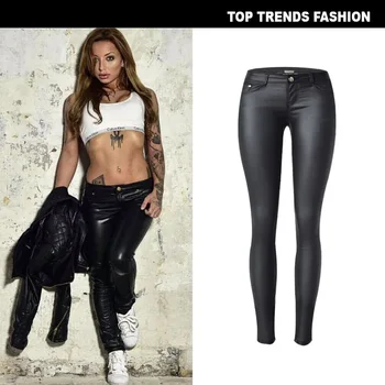 Женские кожаные брюки с низкой посадкой и эластичным покрытием из искусственной кожи джинсовые брюки для женщин