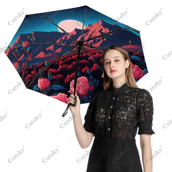 красивый цветок полностью автоматический трехскладной зонт с черным покрытием анти-УФ солнцезащитный зонтик женский зонтик от дождя