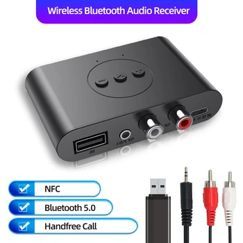 Аудиоприемник Bluetooth 5.0 3,5 мм AUX Jack U Диск NFC RCA Стерео Музыка Беспроводной адаптер с микрофоном для автомобильного комплекта Bluetooth-динамик