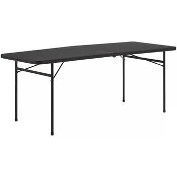  Опоры 6-футовый двустворчатый пластиковый складной стол, черный