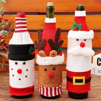 Рождественский набор крышек для бутылок вина Санта-Клаус Снеговик Вязаные шерстяные сумки для бутылок красного вина на Новый год Рождественская вечеринка Декор обеденного стола