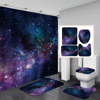 Universe Galaxy Занавеска для душа Полиэстер Набор занавесок для ванной комнаты 3D-печать Планета 180x180 см Занавеска для ванной комнаты Украшение дома