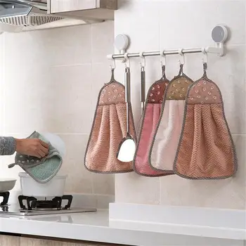 Коралловый флис Полотенце для рук Висячее впитывающее полотенце Кухонное полотенце Утолщенная чистящая ткань Кухонное полотенце Антипригарное масло Чистка кухни