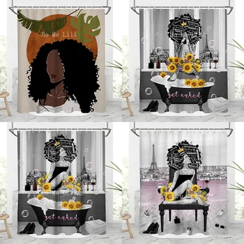 Черная девушка Принт Водонепроницаемая ткань Афроамериканка Афро Женщина Леди Дом Футуристический Дизайн Искусство Занавеска для душа Для Декора Ванной Комнаты