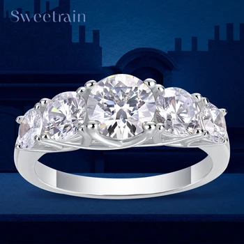 Sweetrain 585 18-каратное позолоченное кольцо 6,5 мм муассанитовые кольца для женщин 925 пробы из стерлингового серебра 1,0 карата бриллиант обручальное кольцо