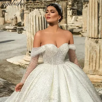 Элегантное бисерное платье с плеч возлюбленная бальное платье свадебные платья 2024 Illusion Backs Court Train Свадебное платье для женщин