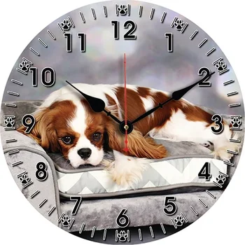 Собака Настенные часы Гостиная Спальня Круглые бесшумные часы Столовая Украшение офиса Часы Домашний Карфтс Арт Декор