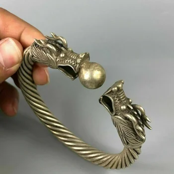 Китайский коллекционный тибетский серебряный медный дракон ручной работы китайский браслет-амулет