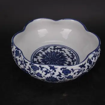 Китайская Цин Цяньлун Сине-белая фарфоровая чаша с рисунком лотоса 5,51 дюйма