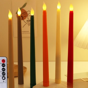 Реалистичные конические свечи с дистанционным управлением или без пульта дистанционного управления Беспламенный светодиодный конический высокий чайный светильник для рождественской молитвенной церкви на Хэллоуин