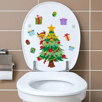 Наклейки на рождественскую тематику Наклейки для ванной комнаты Праздничная рождественская елка Лось Подарочная коробка Шаблон Туалетные наклейки Очаровательный мультфильм для ванной