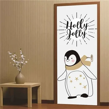 3D Мультяшные Животные Дверные Наклейки Кавайный Пингвин Дверные Наклейки Прекрасная Дикая Природа Фреска Обои Плакат Гостиная Детская Спальня Декор