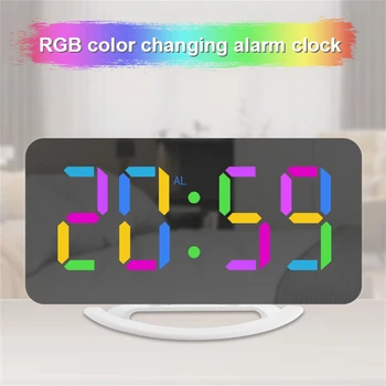 RGB Цифровой будильник с 11 цветовыми режимами 3 уровня яркости 2 USB-порта Светодиодные зеркальные часы для спальни Домашний офис Декор стола