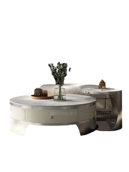 Итальянский минималистичный круглый чайный столик Тумба под телевизор Маленькая квартира Гостиная Каменная плита Чайный столик