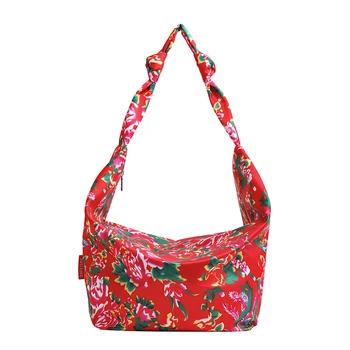  Китайский стиль Цветочные сумки через плечо для женщин Тканевые пакеты большой емкости Сумки через плечо с печатью розы Винтажные повседневные сумки