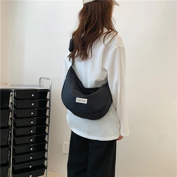 Простая однотонная сумка-хобо Легкая сумка через плечо для школы с фиксированным ремнем через плечо