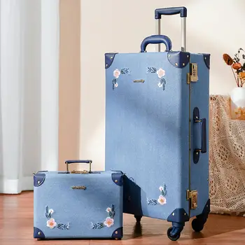 FirstMeet винтажный кожаный чемодан для путешествий с сумочкой 20/24/26-дюймовый чехол для переноски на чемодан чехол на тележке