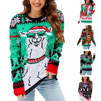 Женский рождественский вязаный свитер с рисунком снежинки повседневные свитера оверсайз джемпер