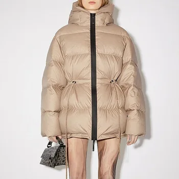 Женское пальто на молнии с капюшоном, зимнее новое 2023 теплое кардиган с длинным рукавом, кулиска, свободная женская куртка, верхняя одежда