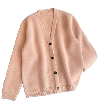 Трикотажное пальто с V-образным вырезом, короткая свободная версия, однотонный однобортный дизайн, теплый и комфортный осень/зима 2023