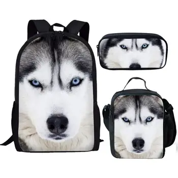 Детские школьные сумки для детей Мальчики Девочки Симпатичная собака хаски 3D-печать школьная сумка Школьная сумка Подросток Плечо Книга Сумка Ланч