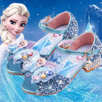 Frozen Elsa Girls Сандалии на высоком каблуке 2023 Лето Детская Принцесса Обувь Большой Размер Обувь Показать Обувь Изысканная Красота