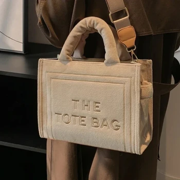 Плюшевая сумка Ретро-сумка-тоут 2024 Новая женская модная ручная сумка через плечо осень-зима