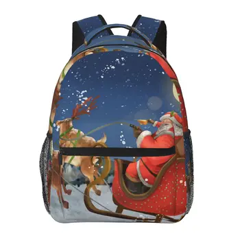 Женский рюкзак Санта-Клаус Катание на санях Модная сумка для женщин Мужчины Школьная сумка Книжная сумка Mochila