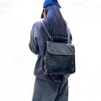  Винтажные рюкзаки из натуральной кожи для женщин Mulit Use Anti-Theft Handle Сумка Специальный дизайн Дорожная сумка через плечо