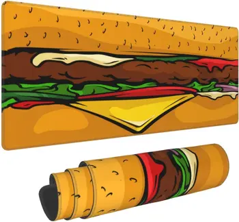 Hamburger Picnic Pattern Игровой коврик для мыши Удлиненный большой коврик для мыши XL Прошитые края Коврик для мыши, 31,5 x 11,8 дюйма