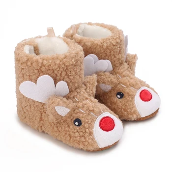 Обувь для новорожденных, обувь для девочек, зимняя хлопчатобумажная обувь, обувь с противоскользящей хлопковой подошвой, обувь для малышей, детская обувь для оленей