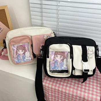 Японский стиль Кавайная сумка Девочки Студент Маленькая нейлоновая сумка Mutipockets Прозрачные сумки через плечо Женщины Новая сумка через плечо Bolsa Mujer