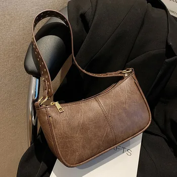 Женская сумка-мессенджер 2023 Винтажные сумки из искусственной кожи с заклепками Сумки для подмышек Allmatch Commute Wide Shoulder Strap Pack