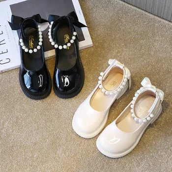 2023 Осенняя новая детская обувь Черная кожаная обувь для девочек Мэри Джейн с мягкой подошвой для девочек Princess Shoes для школьной вечеринки