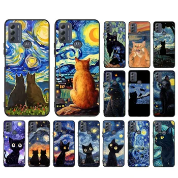 Cat Starry Night Van Gogh Чехол для телефона Moto G84 G22 G32 G42 G52 G62 G53 G72 G60 G60S G100 G10 G20 G30 G13 G50 G 5G Pure