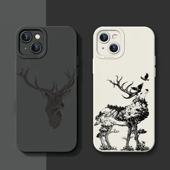 Черный чехол для телефона Deer Forest для Iphone 11 13 14 12 Mini Pro Max XS XR 8 7 Plus Angel Eye Full Edge Cover