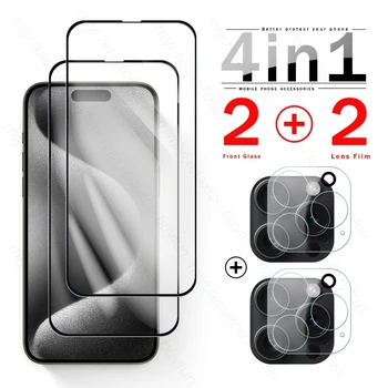 Iphone15pro Case 4In1 3D камера Объектив Защитная пленка для экрана Закаленное защитное стекло для Iphone15 Iphone 15 Pro Max Plus Coque Fundas
